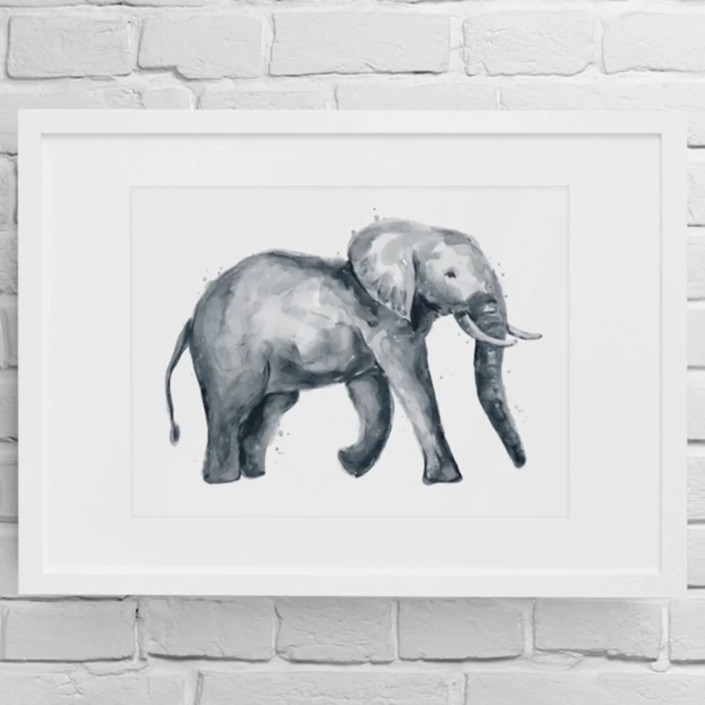 Wall Art Cute Watercolor Elephant Portrait Print Unframed - Picture 3 of 7